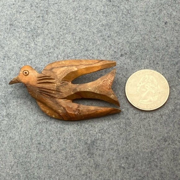 Wooden Bird Pin Brooch As IsCarved Peace Dove Abstract Minimalist MCM Retro BoHo - Picture 1 of 8